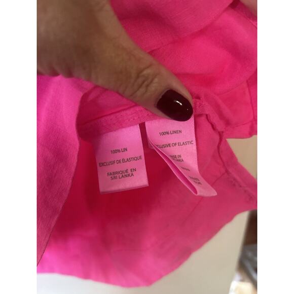 $138 NWT Lilly Pulitzer 100% Linen Hot Pink Barbie Short Puff Sleeve Blouse Sz 8 - Picture 12 of 12